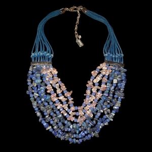Kenneth cole NY gemstone necklace on blue leather multiple strands